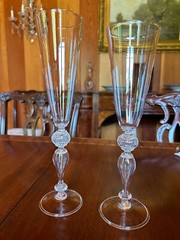 Hand blown art glass Venetian style champagne flutes Alan Goldfarb Vermont- pair