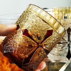 Hand Cut Whiskey Glass Tumbler Cross And Chrysanthemum Drinkware 9oz