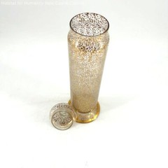 MCM Gold Brocade Splatter Speckled Glass Apothecary Jar Slim 9.5″