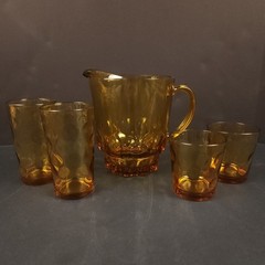 Hazel Atlas El Dorado Gold Optic Dot Glasses (4) Reflection Pitcher Amber (1)