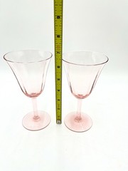 Set of 2 Tiffin Franciscan Pink Depression Glass Wine Glasses