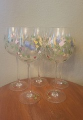 VTG LENOX WINE GLASSES BUTTERFLY MEADOW SET 5 HANDPAINTED FLORAL STEMWARE 9.5 IN