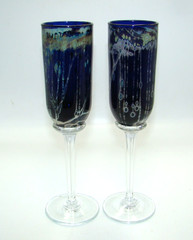 John Gilmor Art Glass 2 Champagne Flutes 1985