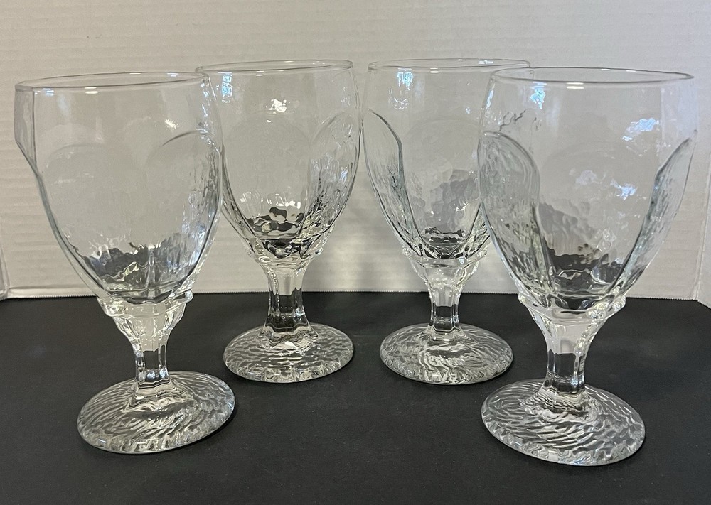 4 Vintage Libbey Chivalry Clear Glass Water Goblets Textured Panel 6.5”H 2