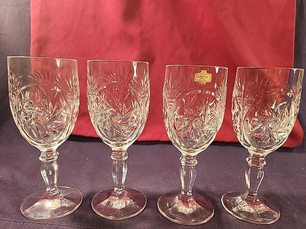 Kristal Zajecar Wine Glasses Set of 4 Pinwheel & Star Cut Pattern