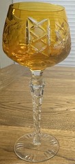 STUNNING VTG LAUSITZER Tangerine Cut To Clear Crystal LA15 Hock Wine Glass 8″H