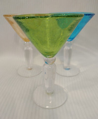 3 Artland Iris Bubble Glass Martini Glasses Seeded Hand Blown Multi Color 10″