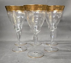 6 Tiffin Franciscan RAMBLER ROSE Footed Gold Trim Water Goblet Glasses Tumbler