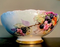Antique Czech 1884-1909 M & Z Austria 13.5 Inch Hand Painted Punch Bowl W/4 Cups