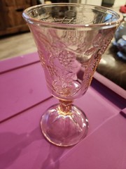 Indiana Glass Pink Tiara Last Supper Cross Chalice Wine Goblet – 7″ Tall
