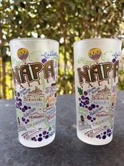 Two Catstudio NAPA CA Frosted 16 oz Glass Tumbler Highball Barware Landmarks 6”