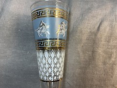 Set Of 3 Vintage G. Reeves Greek Blue White Gold Pilsner Glasses