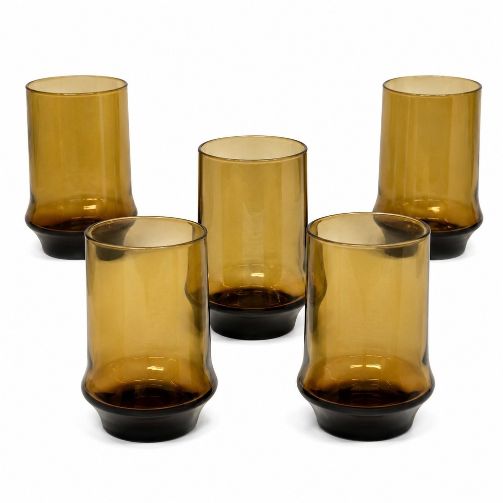 Vtg Libbey Tawny Impromptu Glass Tumblers Set of 5 5″ Smoke Brown Glasses