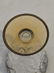 Set Of 3 Silver Etched & Rimmed Amber Bottom Footed 5″ Glass