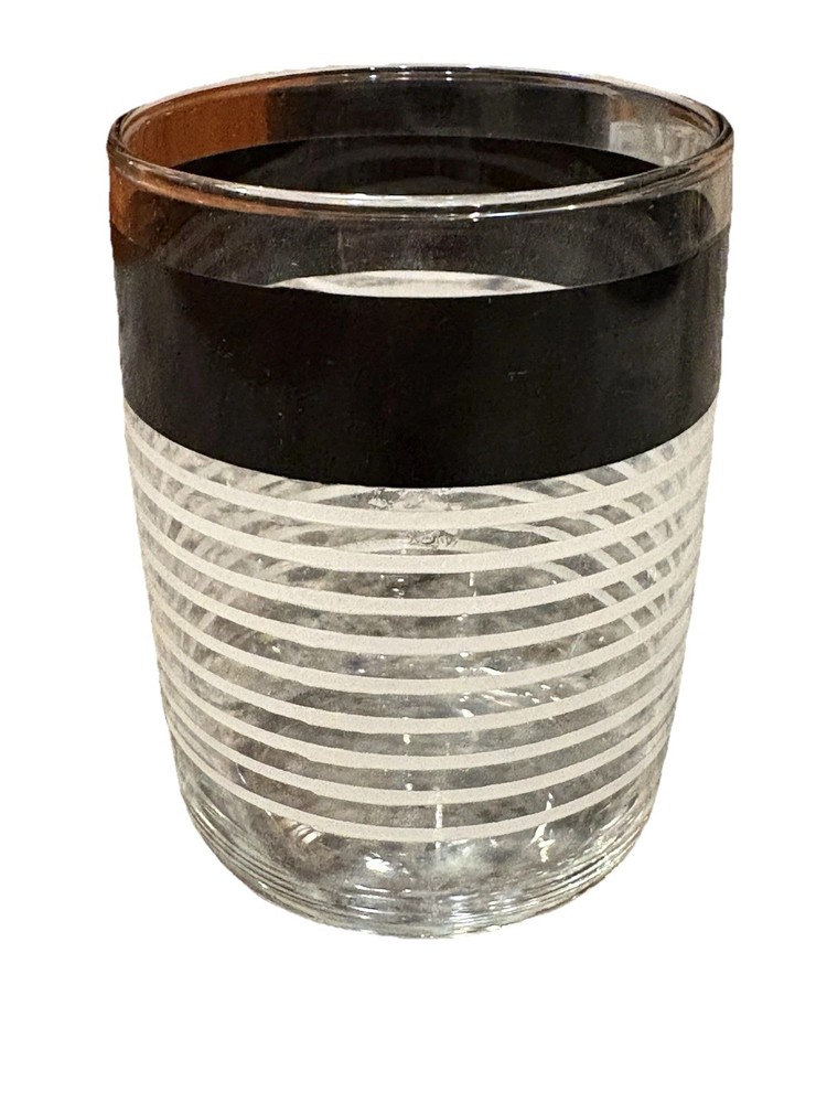 Vintage MCM design Libbey Black & White Stripe 3 Juice Highball glasses 3.5”