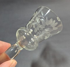 Vintage Tulip Shape Floral Clear Cordial Absinthe Glass Etched Partial Flowers