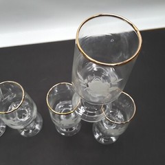 Vintage Gold Rim Stemmed Cordial Glasses Applied Roses EUC