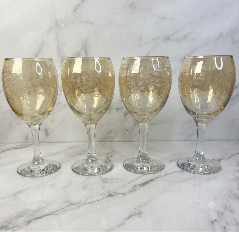 Italian Cristalleria Fratelli Fumo Etched Wine Glasses 8oz Italy Set Of 4