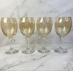 Italian Cristalleria Fratelli Fumo Etched Wine Glasses 8oz Italy Set Of 4