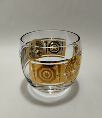 (4) VITO BARI GOLD ROLY POLY Cocktail Glass~CULVER Style Bar Glass~3″x3~22k Gold