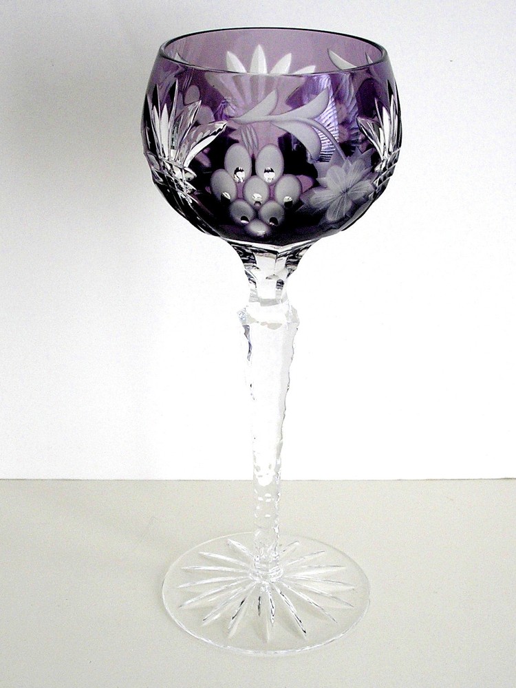 1 MARTISA AMETHYST CASED CUT TO CLEAR CRYSTAL WINE GOBLETS STORE CLOSING SALE