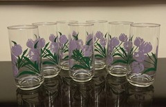 Vintage Lavender Purple Tulip Flower Drinking Glasses, Set of 7