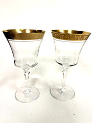 Mikasa Crystal Palatial Gold Set of Two Wine Goblets 7″ Tall