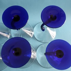 Vintage Libbey Bravura Martini Cocktail Cobalt Blue Curved Stem Glasses Set