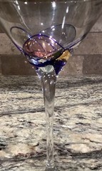 2 ROMANIA MILANO VIOLET GOLD BLUE MARTINI STEM MOSAIC GLASS LOOK 7 1/2”T