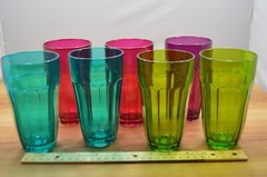 Lot of 7 Vintage Mid Century Tumblers Drinking Glasses Red, Blue, Green, Purple