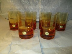 Lot of 6 Moser Czech Republic Crystal Old fashioned Amber Tumblers