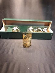Set of 5 Vintage Libbey Franco Flower Wheat Juice Glasses Tumbler Smokey Amber