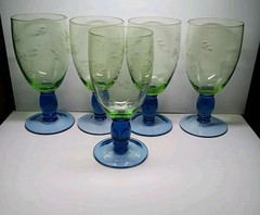 Pfaltzgraff Summer Breeze Cut Green Bowl, Blue Footed 17oz. Iced Tea Glasses,
