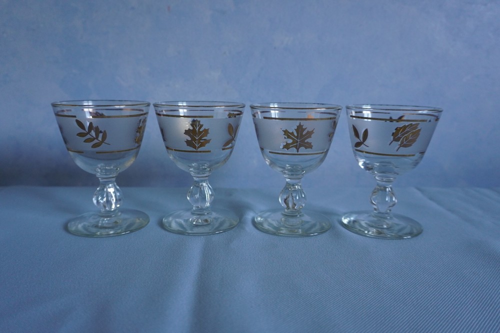Libbey Golden Foliage set of 4 cocktail glasses frosted autumn leaves gold leaf