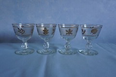 Libbey Golden Foliage set of 4 cocktail glasses frosted autumn leaves gold leaf