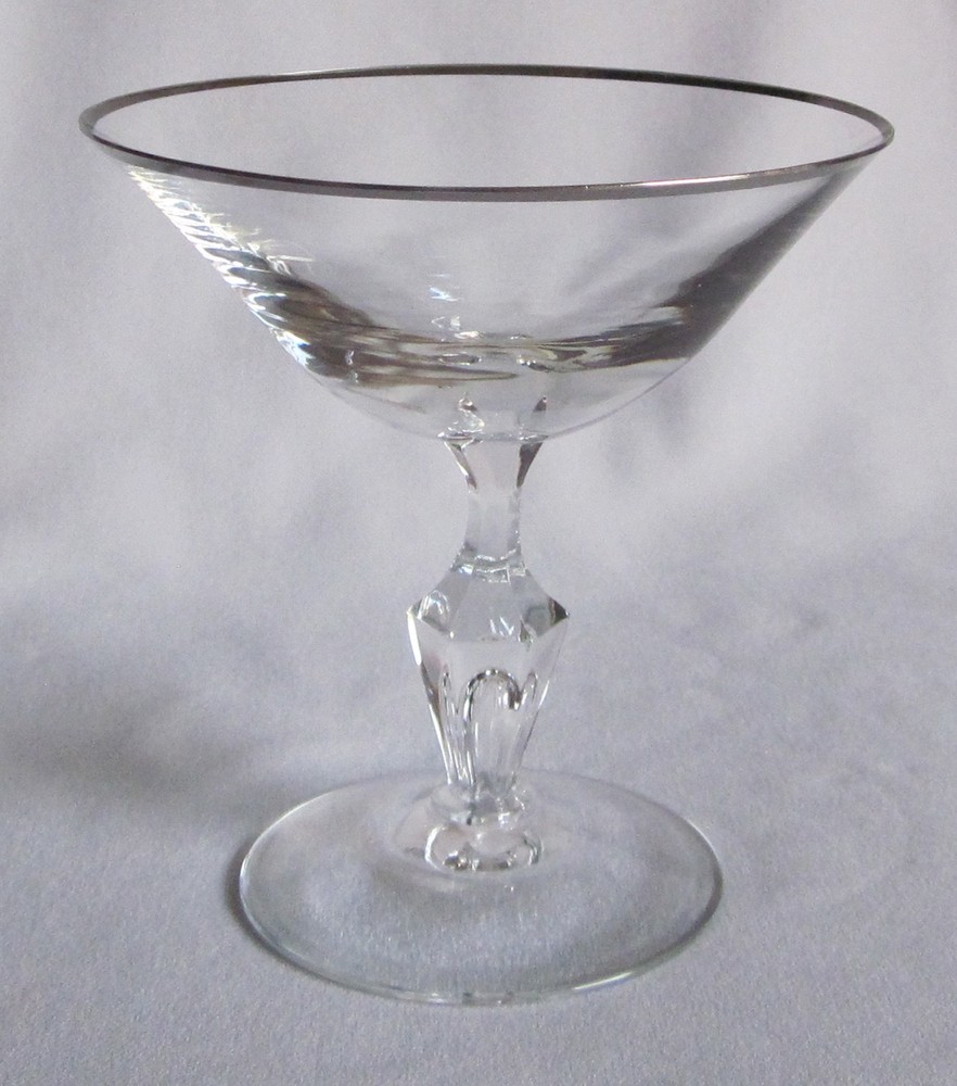 Champagne Sherbet Goblet Vintage Peedee Glass PCY1 Bubble Stem Platinum Trim