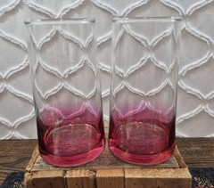 Red Luster Fade to Clear Heavy Bottom Tumbler Glass, Vintage 1950’s USA, 5.25 in