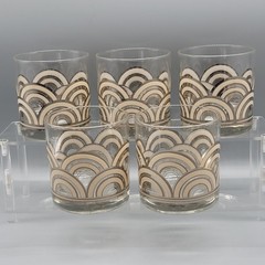 5 Vtg Georges Briard Art Deco Arch Design Lowball Old Fashioned Rocks Glasses