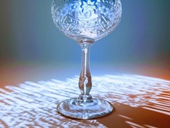 Etched Floral Cut Art Glass Champagne Coupe 5.5″ Tall