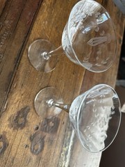Vintage Etched Crystal Champagne Sherbet Glasses Set of 2 Floral Garland 5.75”