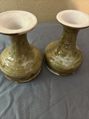 SET OF 2 HAND-TURNED POTTERY CHALICES GREEN/BROWN GLAZE 4.5 Inch