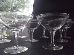 (11) Champagne Sherbet Glasses, Rosenthal Crystal oval Border etched stem 406