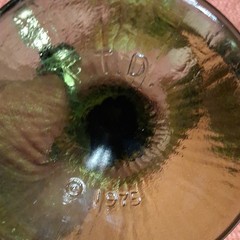 FTD Green Leaf Textured Glass 1975 Goblet and 1978 Bowl