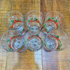Libbey Glass Company Vtg Christmas Holly & Berries Water Wine Goblets Set Of 6