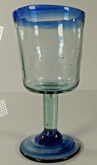 Clear & CoBalt Blue with Swirl Hand Blown Pedestal Stem Drinking Wine Goblet