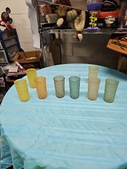 Vintage 1950s Rubber Spaghetti String Glass Tumblers Set Of 8 MCM Beverage