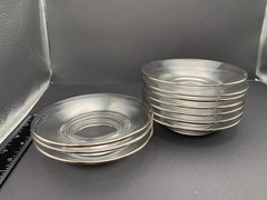 Set of 10 Silver Rim Small Plates Match Faded Silver Glasses Canapé