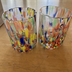 Arte di Murano Alessandro Coppola 2 Indented 10 Oz Glasses Italy Mouth Blown
