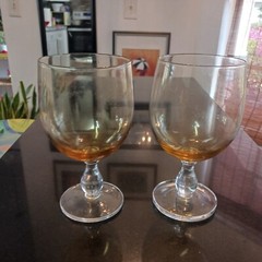Selency 2 Vintage Crystal Cognac Glasses Light Amber Clear Stem