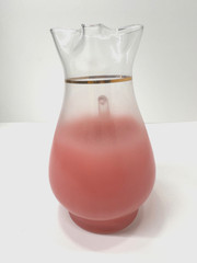 Anchor Hocking Blendo Pink Frosted Glass Pitcher Ice Lip 10” Tall MCM